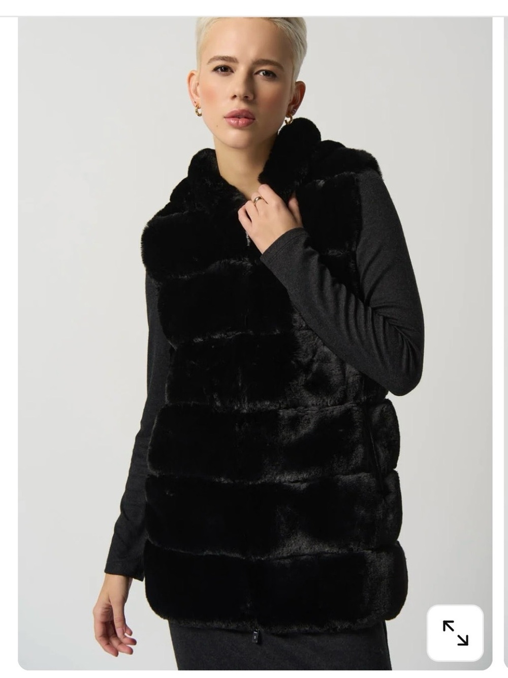 New with Tags! JOSEPH RIBKOFF Black Faux Fur Hooded Vest with Leather detail